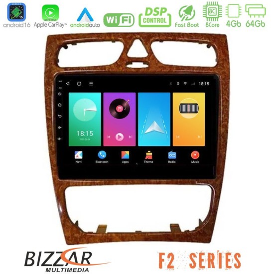 Bizzar F2 Series 8Core Android16 4+64GB  Mercedes C Class (W203) Navigation Multimedia Tablet 9" (Wooden Style)