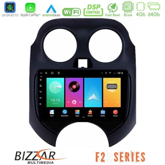 Bizzar F2 Series 8Core Android16 4+64GB  Nissan Micra 2011-2014 Navigation Multimedia Tablet 9"