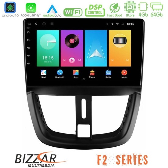 Bizzar F2 Series 8Core Android16 4+64GB  Peugeot 207 Navigation Multimedia Tablet 9"