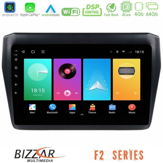 Bizzar F2 Series 8Core Android16 4+64GB  Suzuki Swift 2017-2023 Navigation Multimedia Tablet 9"