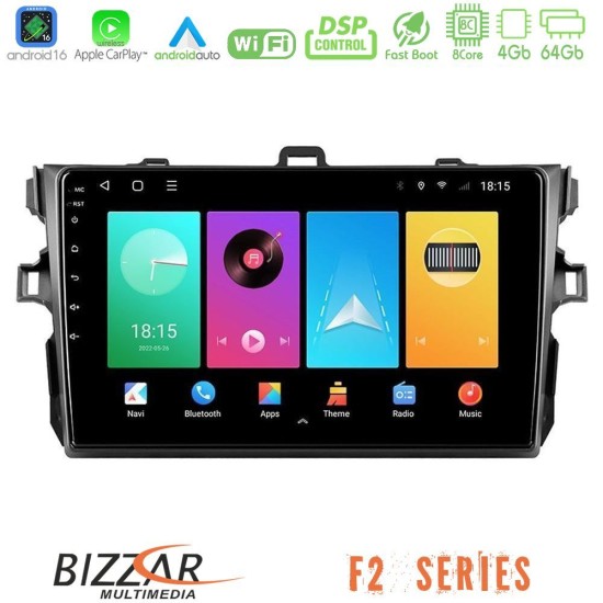 Bizzar F2 Series 8Core Android16 4+64GB  Toyota Corolla 2007-2012 Navigation Multimedia Tablet 9"