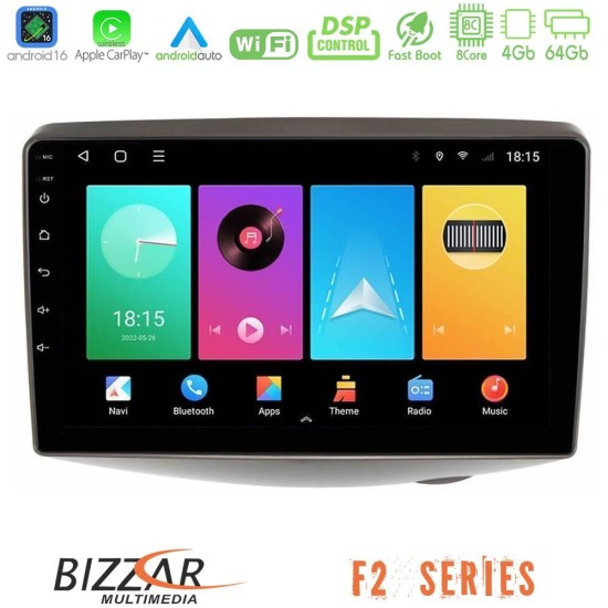 Bizzar F2 Series 8Core Android16 4+64GB  Toyota Yaris 1999 - 2006 Navigation Multimedia Tablet 9"