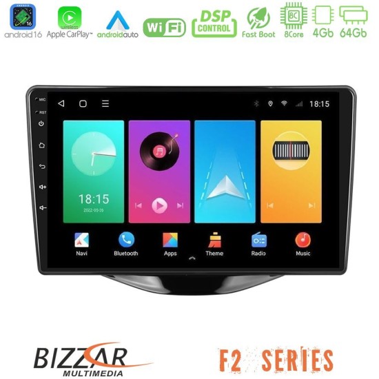Bizzar F2 Series 8Core Android16 4+64GB Toyota Aygo | Citroen C1 | Peugeot 108 Navigation Multimedia Tablet 9″