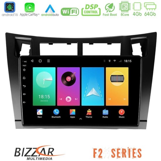 Bizzar F2 Series 8Core Android16 4+64GB  Toyota Yaris Navigation Multimedia Tablet 9" (Μαύρο Χρώμα)