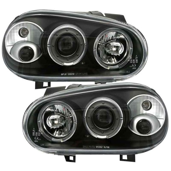Μπροστινά Φανάρια Set Για Vw Golf IV (4) 97-03 Angel Eyes & Led Μαύρα H1/H1/H1 Sonar