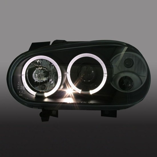 Μπροστινά Φανάρια Set Για Vw Golf IV (4) 97-03 Angel Eyes & Led Μαύρα H1/H1/H1 Sonar