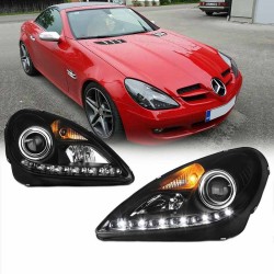 Μπροστινά Φανάρια Set Για Mercedes-Benz SLK R171 04-11 DRL Μαύρα H7/H1 Με Μοτέρ Sonar