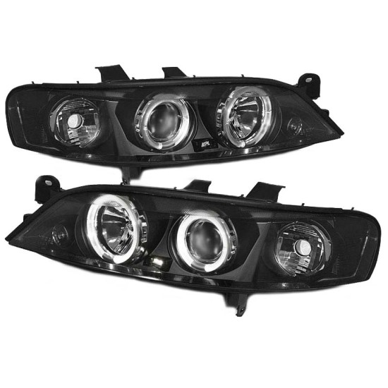 Μπροστινά Φανάρια Set Για Opel Vectra B 99-02 Angel Eyes & Led Μαύρα H1/H1 Sonar