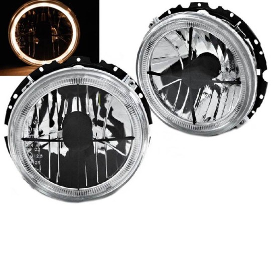Μπροστινά Φανάρια Set Για Vw Golf 1 74-83 Angel Eyes Με Σταυρό Χρώμιο H4 Manual Depo