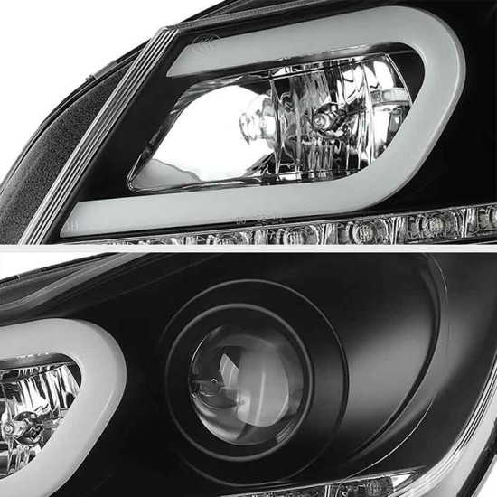 Μπροστινά Φανάρια Set Για Mercedes-Benz C-Class W204 11-14 DRL & Led Φλας Μαύρα H7/H7 Με Μοτέρ Sonar