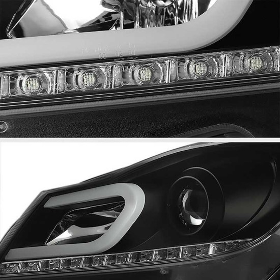 Μπροστινά Φανάρια Set Για Mercedes-Benz C-Class W204 11-14 DRL & Led Φλας Μαύρα H7/H7 Με Μοτέρ Sonar