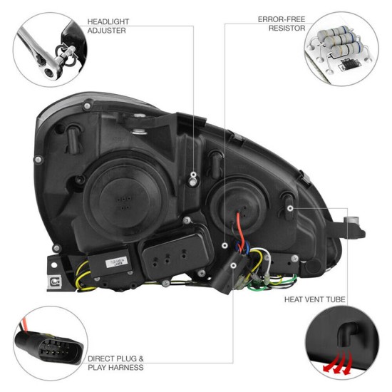 Μπροστινά Φανάρια Set Για Mercedes-Benz C-Class W204 11-14 DRL & Led Φλας Μαύρα H7/H7 Με Μοτέρ Sonar