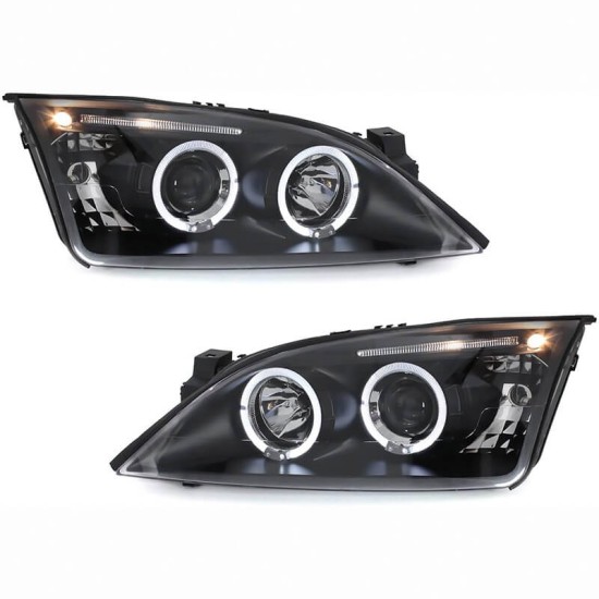 Μπροστινά Φανάρια Set Για Ford Mondeo 00-07 Angel Eyes & Led Μαύρα H1/H1 With Motor JunYan