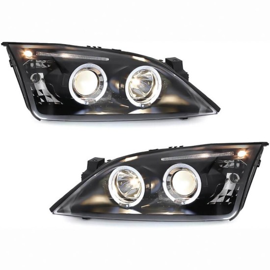 Μπροστινά Φανάρια Set Για Ford Mondeo 00-07 Angel Eyes & Led Μαύρα H1/H1 With Motor JunYan