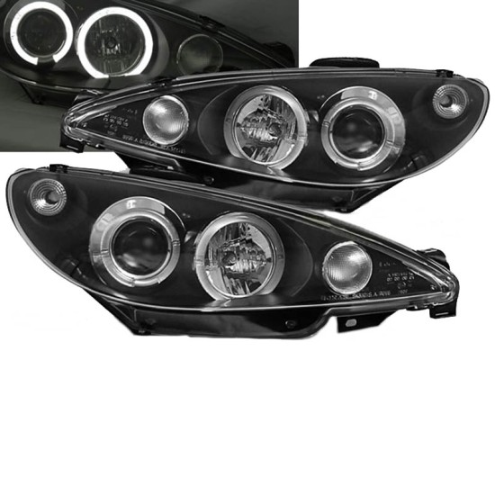 Μπροστινά Φανάρια Set Για Peugeot 206 02-07 Angel Eyes Μαύρα H1/H1 Sonar