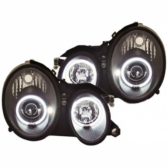 Μπροστινά Φανάρια Set Για Mercedes-Benz CLK W208 97-02 ccfl Angel Eyes Μαύρα H7/H1 Με Ρύθμιση Αέρος Sonar
