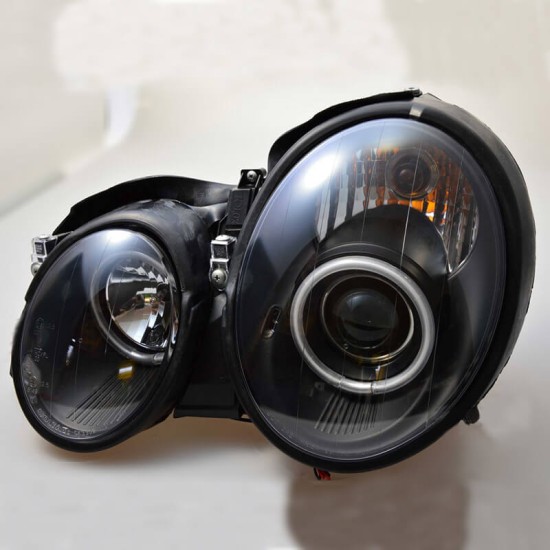 Μπροστινά Φανάρια Set Για Mercedes-Benz CLK W208 97-02 ccfl Angel Eyes Μαύρα H7/H1 Με Ρύθμιση Αέρος Sonar