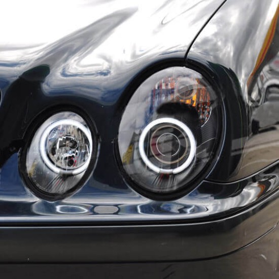 Μπροστινά Φανάρια Set Για Mercedes-Benz CLK W208 97-02 ccfl Angel Eyes Μαύρα H7/H1 Με Ρύθμιση Αέρος Sonar