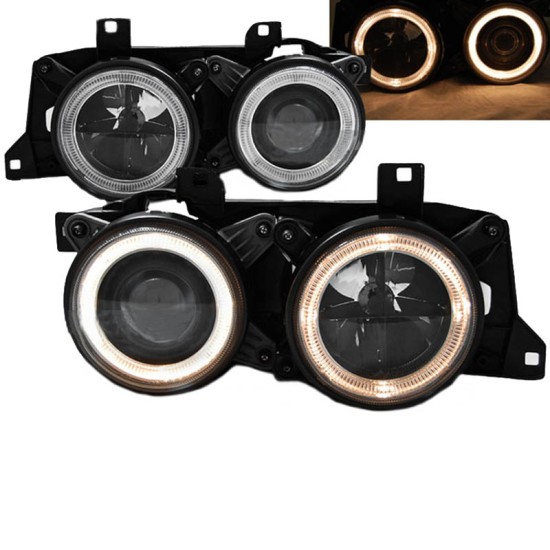 Μπροστινά Φανάρια Set Για Bmw 5 E34 88-95 / 7 E32 86-94 Angel Eyes Με Σταυρό Μαύρα H1/H1 Depo