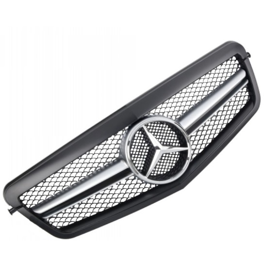 Μάσκα Για Mercedes-Benz E-Class W212 09-13 Amg Look Με Μονή Γρίλια Μαύρο Ματ / Χρώμιο 1 Τεμάχιο