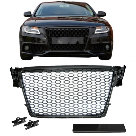 Μάσκα Για Audi A4 B8 08-11 RS4 Look Κυψελωτή Μαύρο Ματ 1 Τεμάχιο