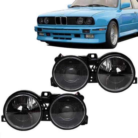 Μπροστινά Φανάρια Set Για Bmw 3 E30 82-94 Projectors Μαύρα Με Σταυρό H1/H1 Depo