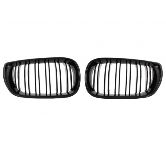 Καρδιές Μάσκας Για Bmw 3 E46 02-05 Sedan/Touring  M4 Look Με Διπλή Γρίλια Μαύρο Γυαλιστερό 2 Τεμάχια