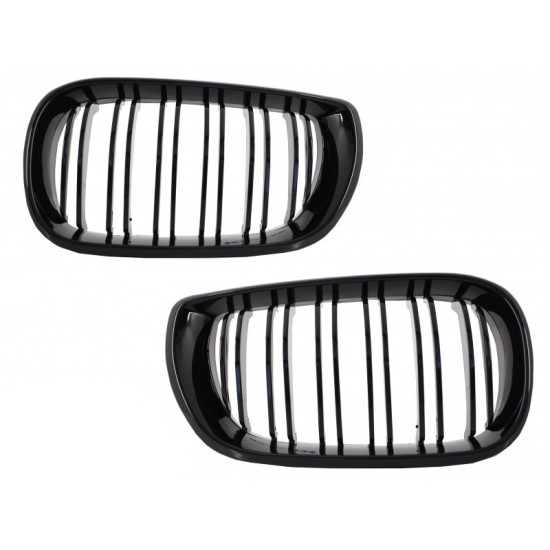 Καρδιές Μάσκας Για Bmw 3 E46 02-05 Sedan/Touring  M4 Look Με Διπλή Γρίλια Μαύρο Γυαλιστερό 2 Τεμάχια
