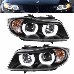 Μπροστινά Φανάρια Set Για Bmw 3 E90 / E91 05-08 U-LED 3D Angel Eyes Μαύρα H7/H1 Sonar