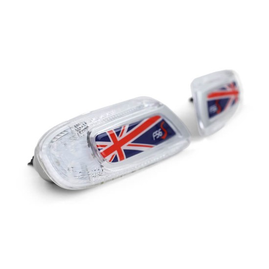 Πλαϊνά Φλας Φτερού Για Mini Cooper F56 13+ Union Jack Flag Blue Led White 2 Τεμάχια