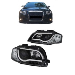 Μπροστινά Φανάρια Set Για Audi A3 8P 03-08 DRL & Led Tube Μαύρα H7/H1 Sonar Μπροστινά Φανάρια Set Για Audi A3 8P 03-08 DRL & Led Tube Μαύρα H7/H1 Sonar