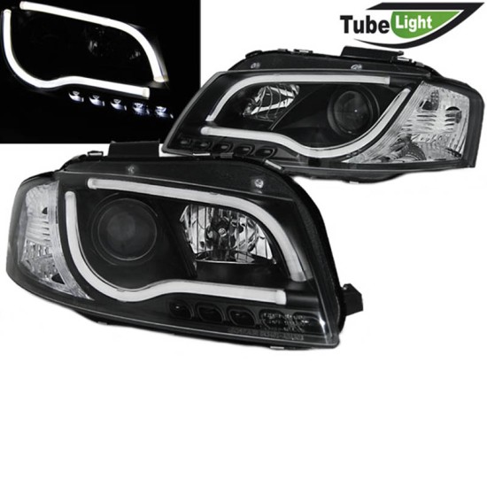 Μπροστινά Φανάρια Set Για Audi A3 8P 03-08 DRL & Led Tube Μαύρα H7/H1 Sonar