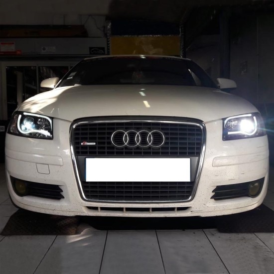 Μπροστινά Φανάρια Set Για Audi A3 8P 03-08 DRL & Led Tube Μαύρα H7/H1 Sonar