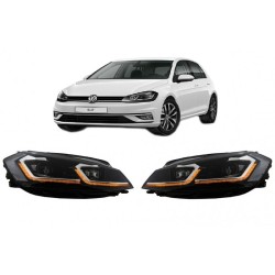 Μπροστινά Φανάρια Set Για Vw Golf 7.5 17-19 Facelift DRL & Dynamic Signal Μαύρα Με Χρώμιο Γραμμή H7 Με Μοτέρ Carner