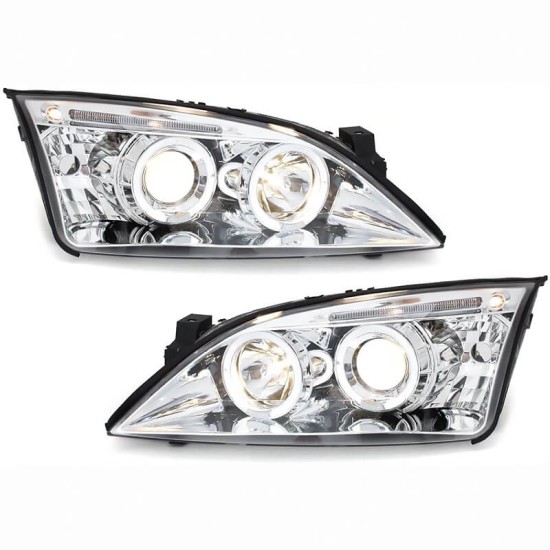 Μπροστινά Φανάρια Set Για Ford Mondeo 00-07 Angel Eyes & Led Χρωμίου H1/H1 With Motor JunYan