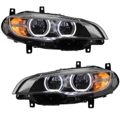 Μπροστινά Φανάρια Set Για Bmw X6 E71 08-15 4D Angel Eyes Full Led AFS Μαύρα Με Μοτέρ Carner