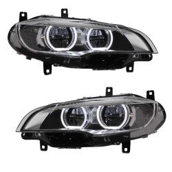 Μπροστινά Φανάρια Set Για Bmw X6 E71 08-15 4D Angel Eyes Full Led AFS Μαύρα Με Μοτέρ Carner