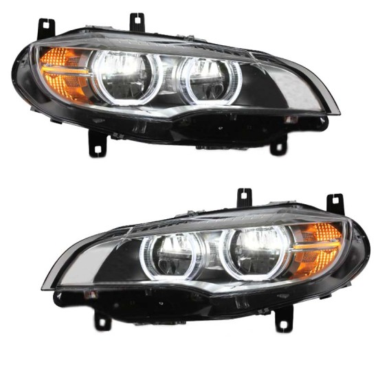 Μπροστινά Φανάρια Set Για Bmw X6 E71 08-15 4D Angel Eyes Full Led AFS Μαύρα Με Μοτέρ Carner