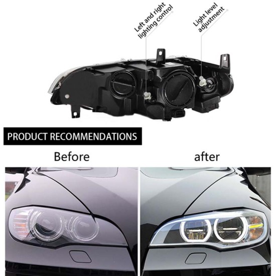 Μπροστινά Φανάρια Set Για Bmw X6 E71 08-15 4D Angel Eyes Full Led AFS Μαύρα Με Μοτέρ Carner
