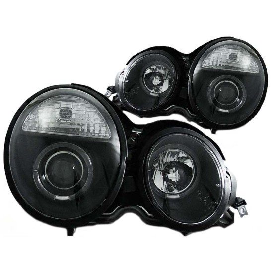 Μπροστινά Φανάρια Set Για Mercedes-Benz E-Class W210 95-99 Angel Eyes Μαύρα H7/H1 Manual Sonar