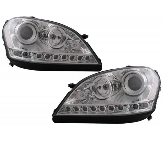 Μπροστινά Φανάρια Set Για Mercedes-Benz ML-Class W164 05-08 DRL Χρώμιο H7 Με Μοτέρ Depo