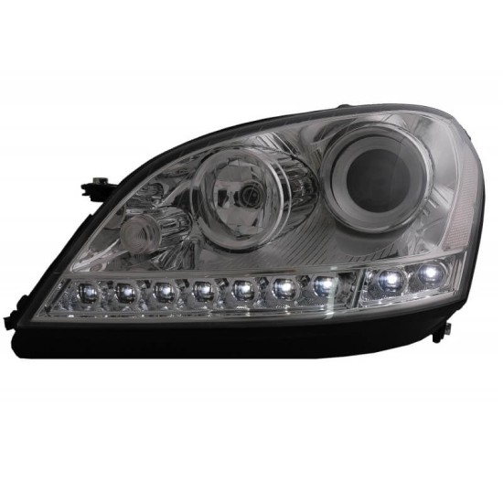 Μπροστινά Φανάρια Set Για Mercedes-Benz ML-Class W164 05-08 DRL Χρώμιο H7 Με Μοτέρ Depo