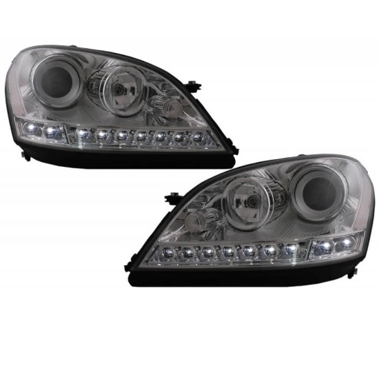 Μπροστινά Φανάρια Set Για Mercedes-Benz ML-Class W164 05-08 DRL Χρώμιο H7 Με Μοτέρ Depo