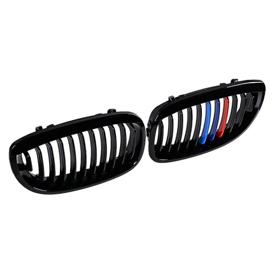 Καρδιές Μάσκας Για Bmw 3 E46 03-06 Coupe/Cabrio Tri-color / Μαύρο Γυαλιστερό 2 Τεμάχια