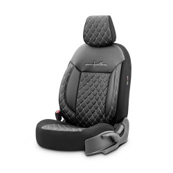 Καλύμματα Αυτοκινήτου Otom Comfortline VIP Design Universal Δερματίνη Καπιτονέ Σετ Εμπρός / Πίσω 11 Τεμαχίων Μαύρο Με Άσπρο Κέντημα CMV-222