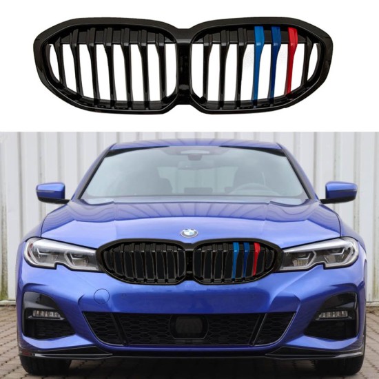 Καρδιές Μάσκας Για Bmw 1 F40 19+ M Look Tri-Color Μαύρο Γυαλιστερό 1 Τεμάχιο
