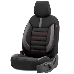 Καλύμματα Αυτοκινήτου Otom Limited Design Universal Jacquard / Lacost / Δερματίνη Σετ Εμπρός / Πίσω 11 Τεμαχίων Μαύρο Με Κόκκινες Ραφές LMT-101