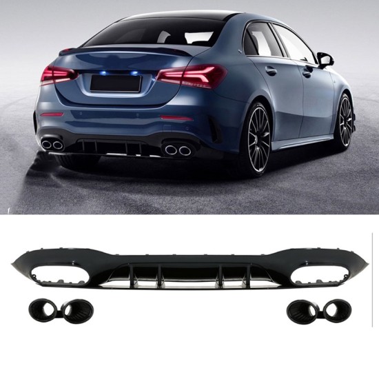 Diffuser Πίσω Προφυλακτήρα Για Mercedes-Benz A-Class W177 19+ Sedan Amg Look Με Μαύρες Μπούκες