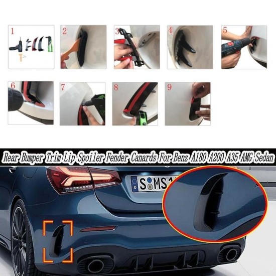Πλαινά Πτερύγια Πισινού Προφυλακτήρα Για Mercedes-Benz  A-Class V177 Sedan Με Amg Line Προφυλακτήρα Γυαλιστερό Μαύρο 2 Τεμάχια