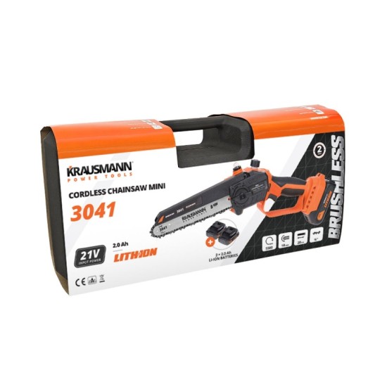 Αλυσοπρίονο Mini Μπαταρίας 21Volt Με Λάμα 20cm Brushless Επαναφορτιζόμενο Krausmann 3041 Αλυσοπρίονο Mini Μπαταρίας 21Volt Με Λάμα 20cm Brushless Επαναφορτιζόμενο Krausmann 3041